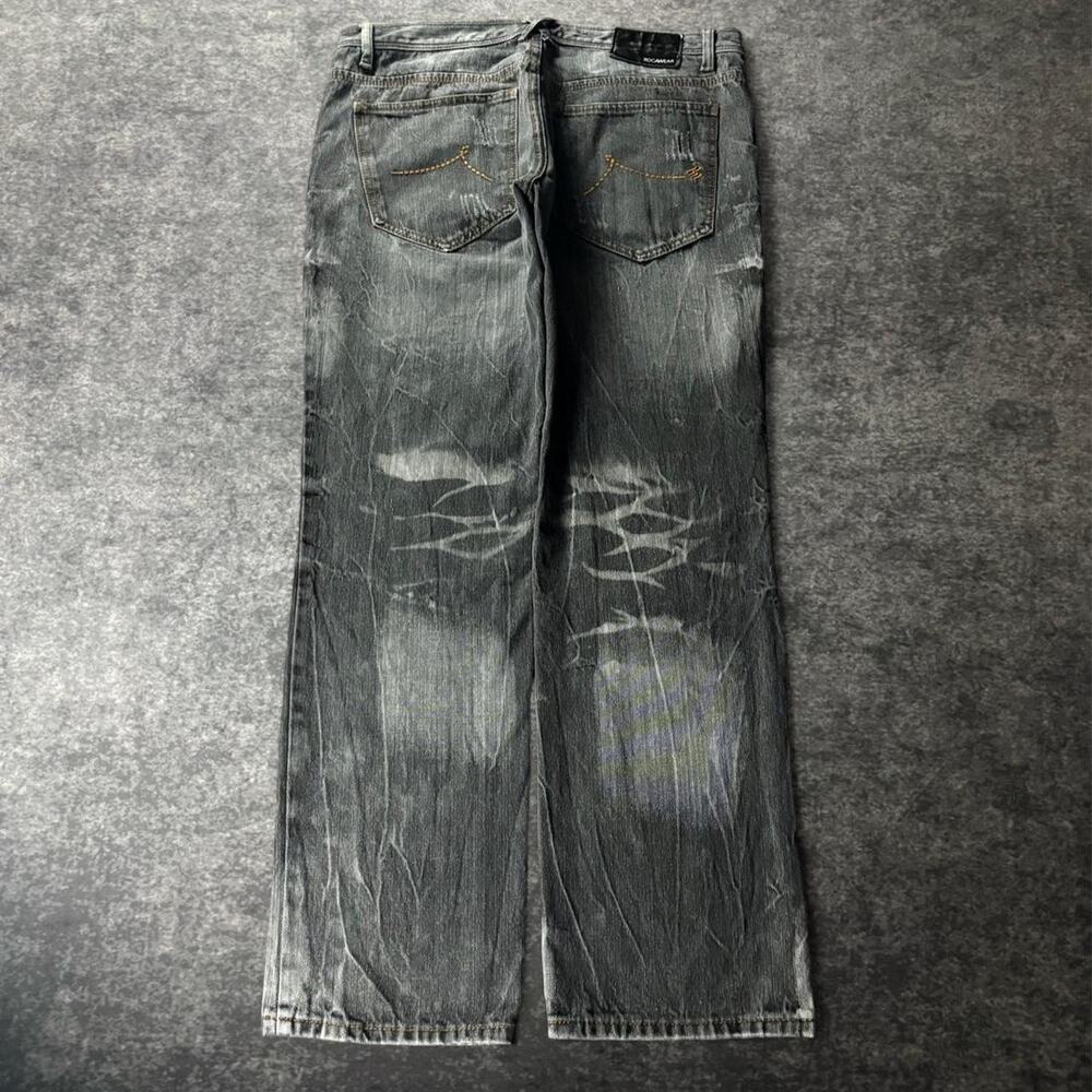 Vintage Rocawear Men’s 34x32 Gray Distressed Loose Straight Jeans Y2K Hip Hop